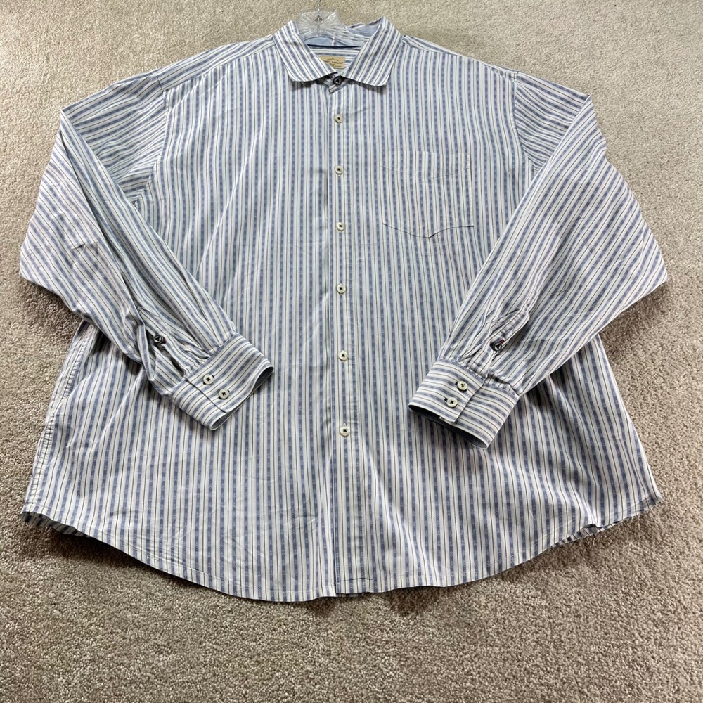 Tommy Bahama Button Up Mens XXL Blue White Striped Cotton Long Sleeve Shirt